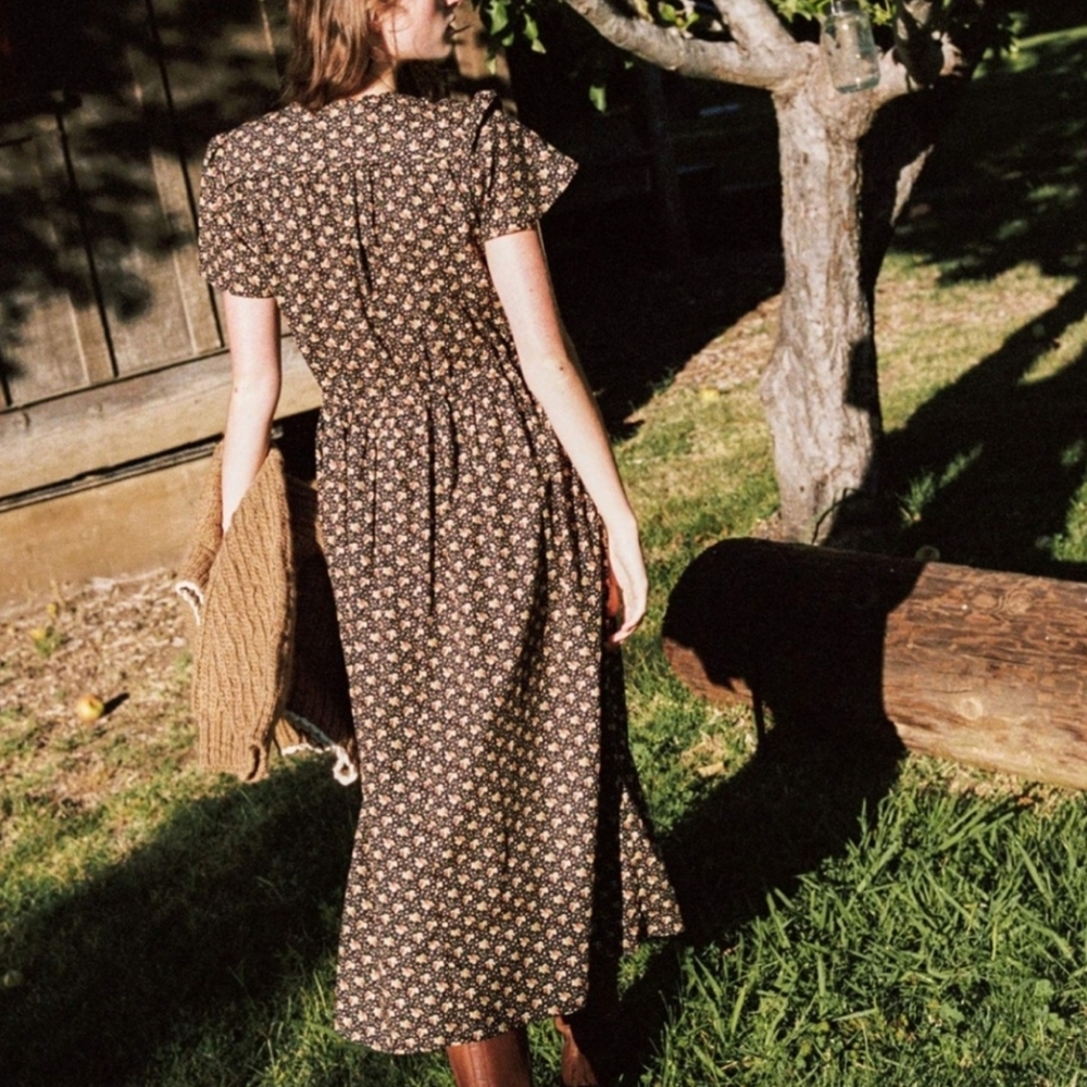 Christy Dawn the dawn dress in carob ditsy leaf, medium - Picture 2 of 8